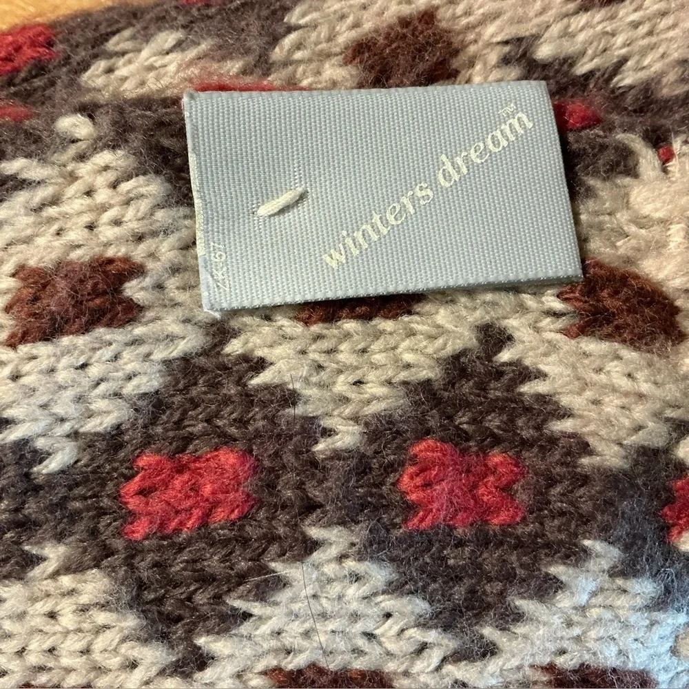Winters Dream Soft Knit Scarf Fair Isle Print Double Weave Fringe Boho Chic